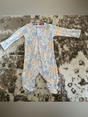 Magnetic Me White Safari Print Footed One-Piece with Pastel Accents